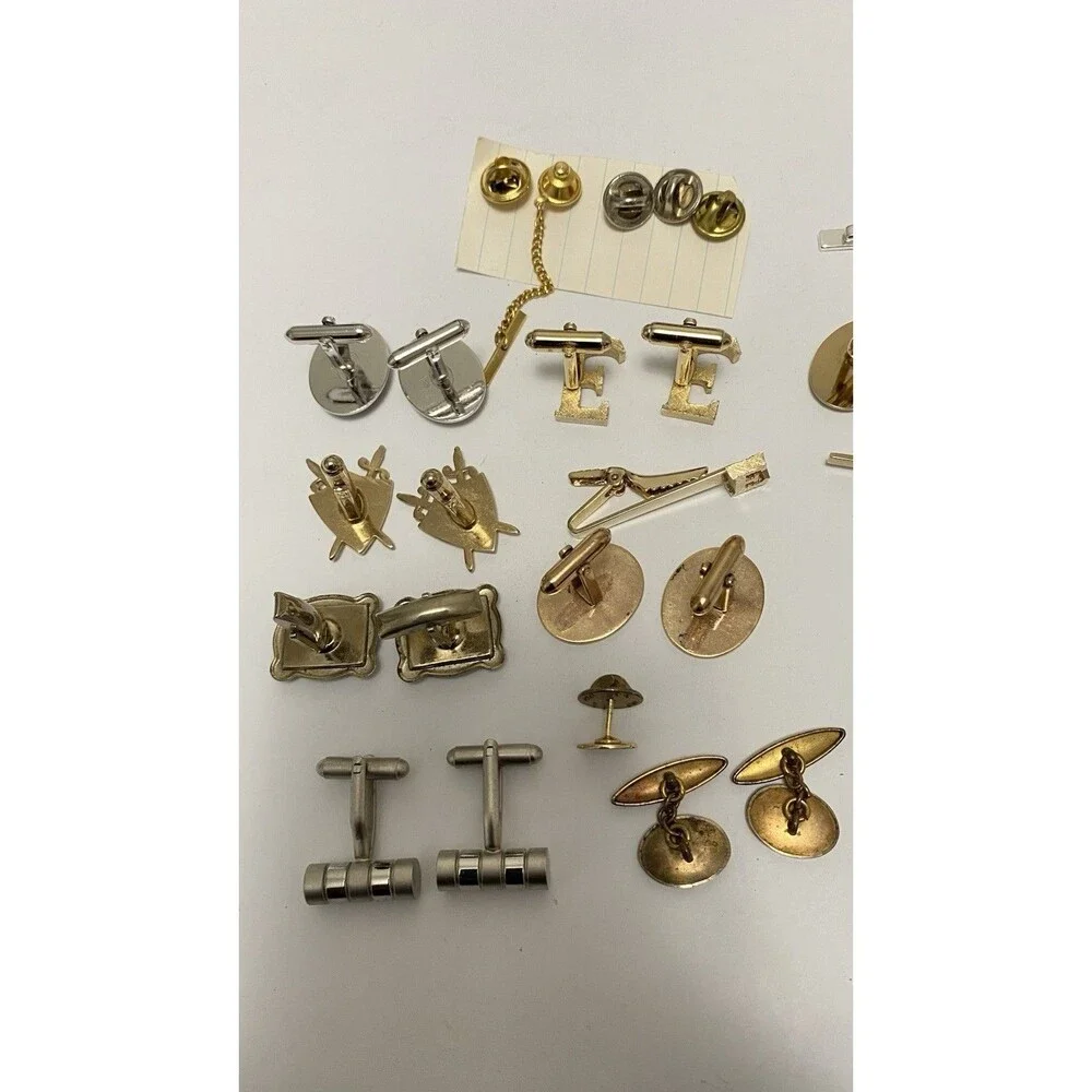 Vintage Modern Men's Jewelry Lot - Cufflinks, Tie Tacks, Chains & Pins
